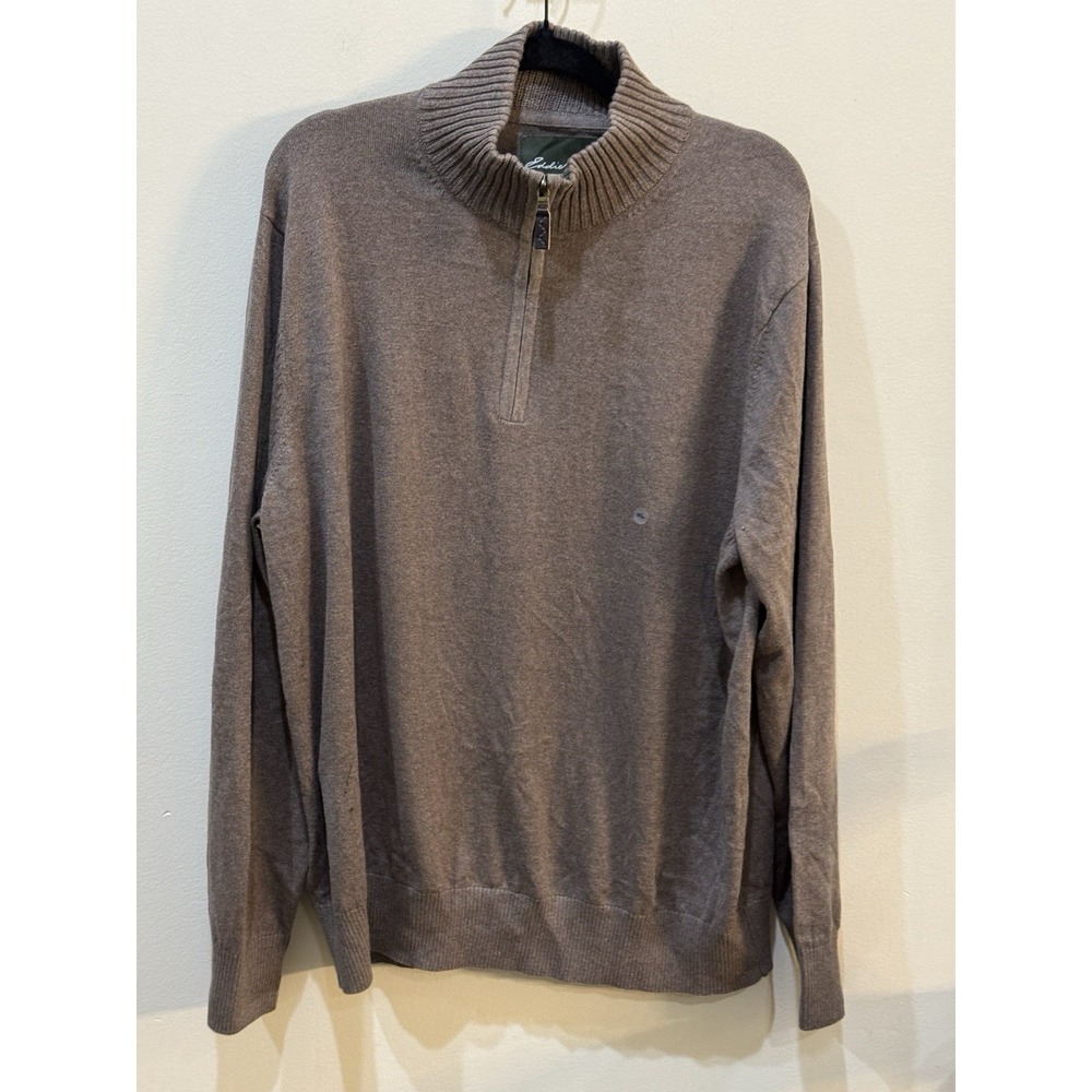 Eddie Bauer Quarter Zip Knit Sweater Men XL Long Sleeve Brown Cashmere Cotton